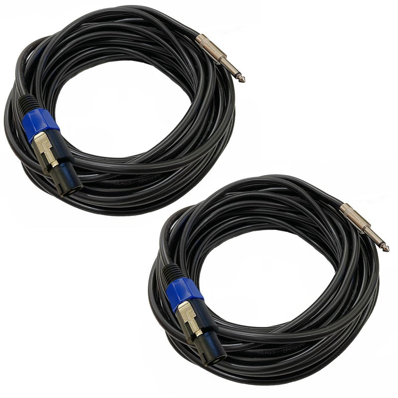 HeyTones Professional 12 Gauge 50 Feet Speakon to 1/4 Inch Speaker Cables - 12AWG 50ft DJ/PA SpeakON to 1/4" Speaker Cords Amp Audio Wires - 2 Pack - Image 1